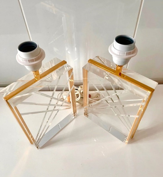 Image 1 of Pair of Lucite and gilding lamps, Italy 1970