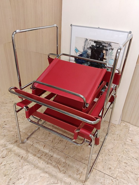 Image 1 of KNOLL Studio Set van 2 WASSILY B3 fauteuils (NIEUW) in rood leer