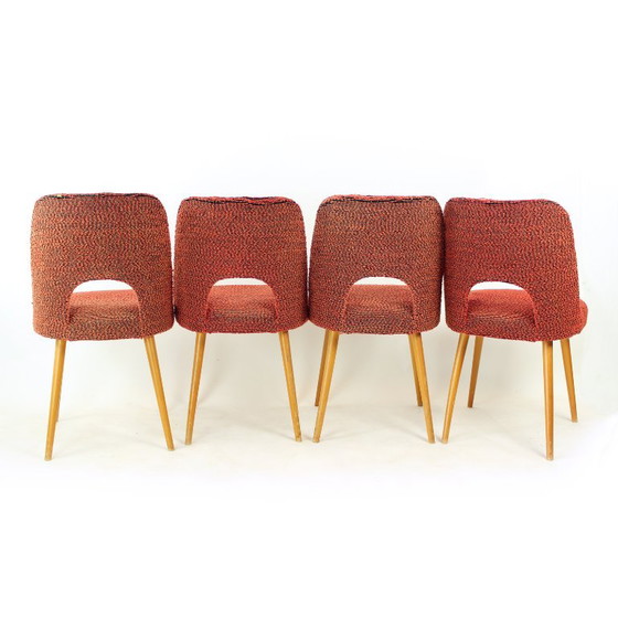 Vintage eetkamerstoelen van Oswald Heardtl voor Ton, Tsjechoslowakije, jaren 60, set van 4 – Textile, Wood (photo 6 of 15)