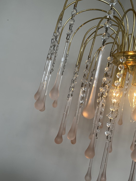 Image 1 of XL Vintage Large Pink Teardrop Pears Chandelier Crystal Pendant Lamp