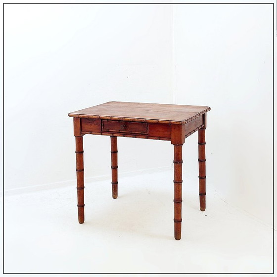 Image 1 of French desk in pine with a bamboo-like finish - Early 20th century