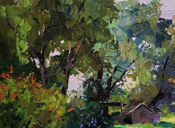 Original Oil Painting Rural Landscape Nature Green Leaves Of Spring – Paintings & Drawings, Canvas (photo 4 of 7)