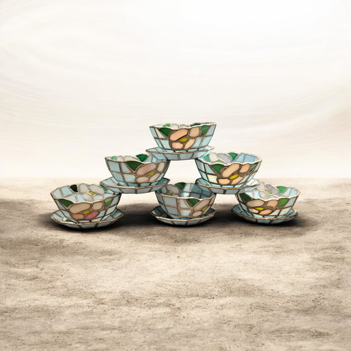 Vintage-Tiffany-Stil – Buntglas-Set mit 6 Tassen und Untertassen