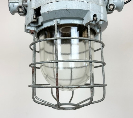 Image 1 of Grey Industrial Bunker Hanging Light with Iron Cage from Elektrosvit, 1970s