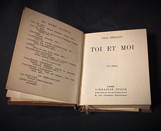 Image 1 of Vintage Book: "Toi & Moi" by Paul Geraldy - 1951 Edition - 2Y31