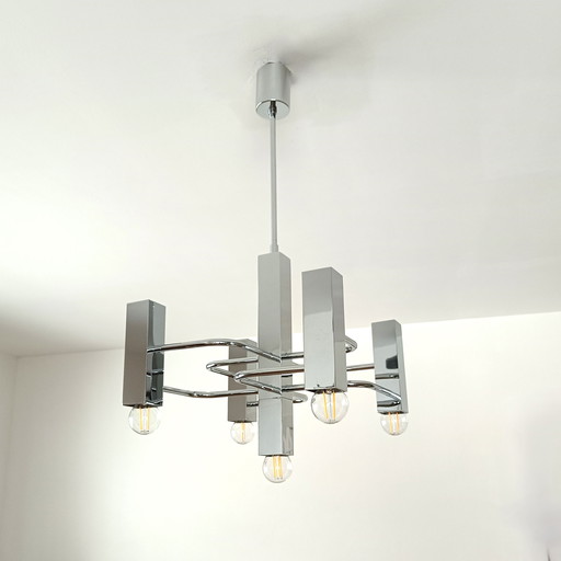 Vintage chandelier in chrome with 5 lightpoints by Sciolari - Boulanger