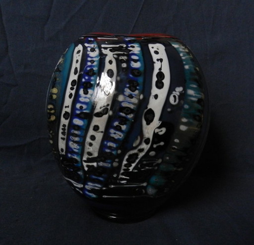 Elliptische, farbenfrohe Glasvase von Don Wreford, Australien, Höhe 19 – glaskunst