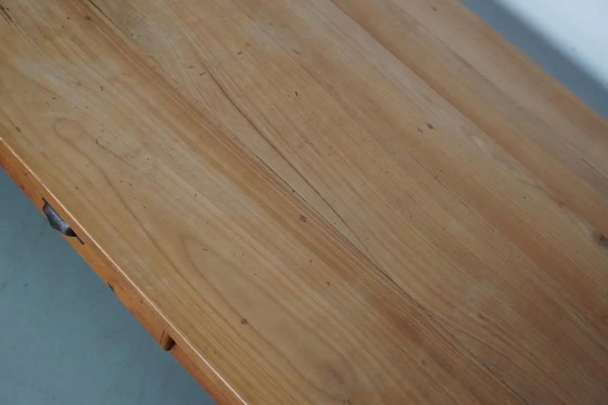 Image 1 of Vintage Franse rustieke boerderij-eettafel van kersenhout, 20e eeuw