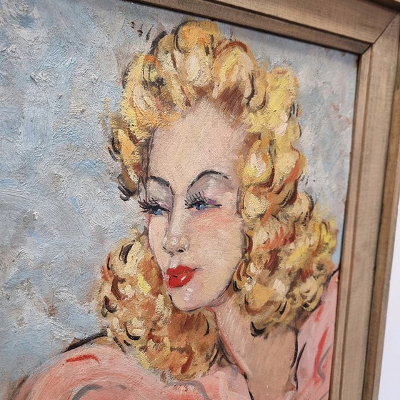 Image 1 of Portrait vintage d'une femme dans le style de Jean-Gabriel Domergue