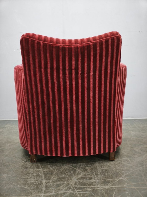 Image 1 of Fauteuil lounge sculptural en velours, style danois moderne des années 1950