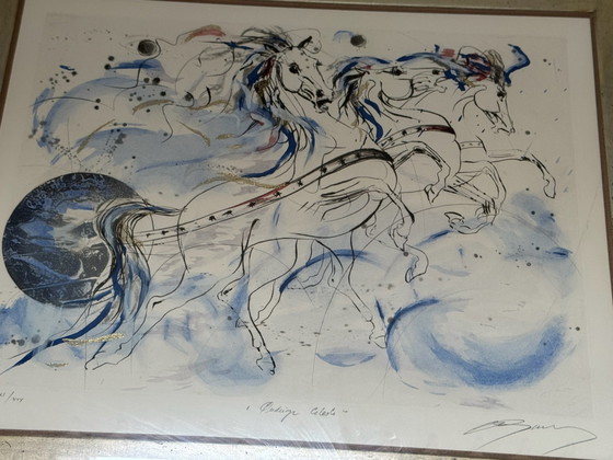 Originele kleurenets „Quadrige Céleste“ (E.A.), Jean-Marie Guiny, Schilderijen & Tekeningen, Papier, Hout (foto 5 van 8)