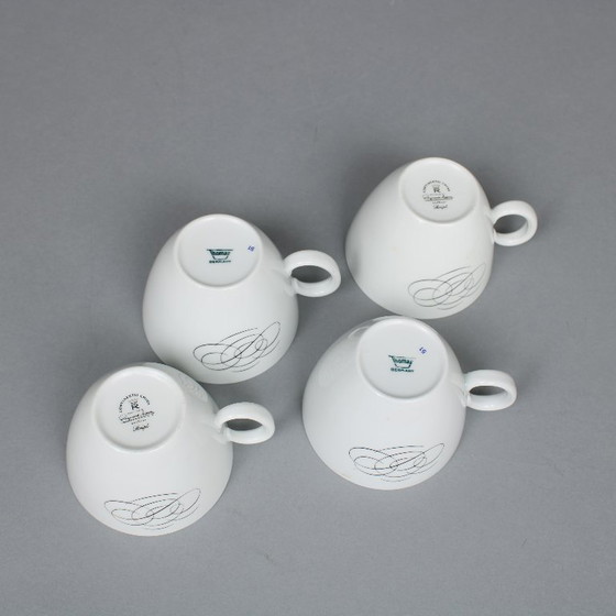 Image 1 of Raymond Loewy (1883-1986) set of 4 tea cups and saucers, Rosenthal Continental China, Script decor