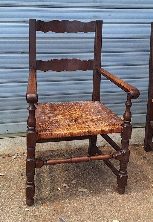 Coppia di poltrone rustiche in legno e paglia