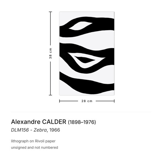 Alexandre CALDER Lithograph DLM156 - Zebra 1966 – Lithographs & prints, Paper (photo 3 of 5)