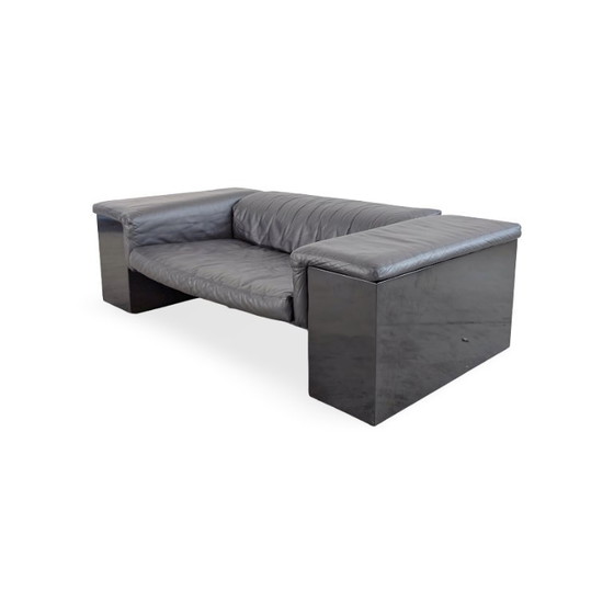 Knoll Brigadier Zweisitzer Leder schwarz Cini Boeri flache Lehne – 2 Sitzer Sofas, Leather, Wood (photo 4 of 12)