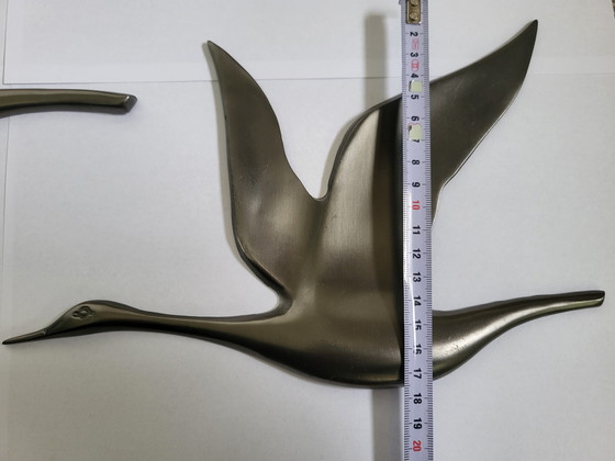 Image 1 of Mid century pewter wall birds (3)