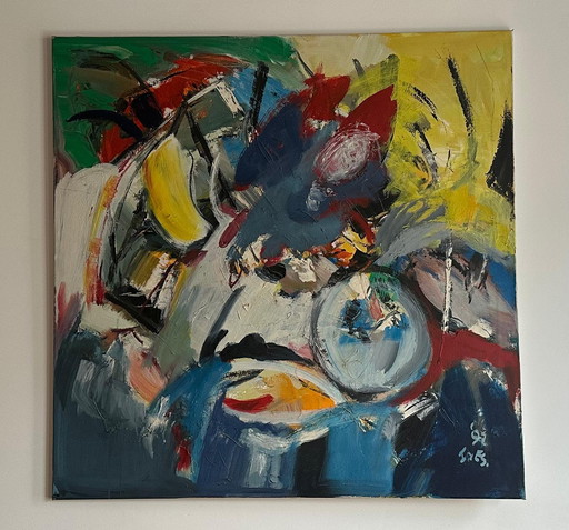 Abstract painting by Iet van Es – 100 x 100 cm – from 1992
