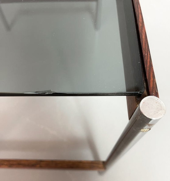 Image 1 of Fristho Mid-Century Dutch Design Nesting Tables with Smokey Glass Top and Wenge with Chrome Base, Set of 3, 1960s.