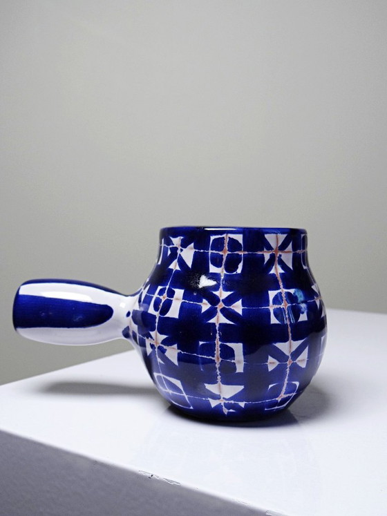 Image 1 of Petit poêlon en céramique Robert Picault Vallauris signé RP bleu cobalt 1960-70