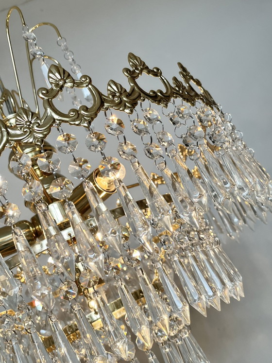 Image 1 of Set of 2 Vintage Italian crystal chandelier pendant lamps with icicle points