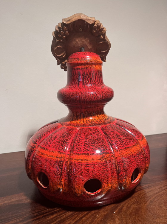 Image 1 of 3 lámparas colgantes de cerámica roja, cerámica de Alemania Occidental, años 60/70