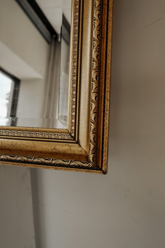 Image 1 of Specchio vintage XL sfaccettato con cornice dorata