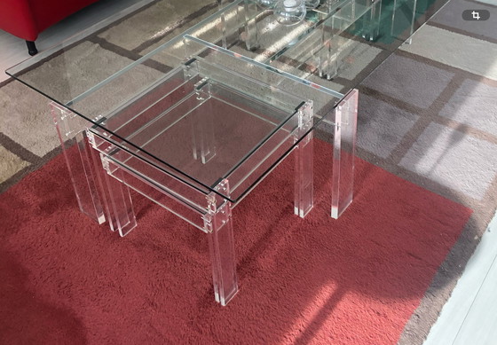 Image 1 of Coffee table with side tables Crystal with plexiglass Lucite or Lucite style
