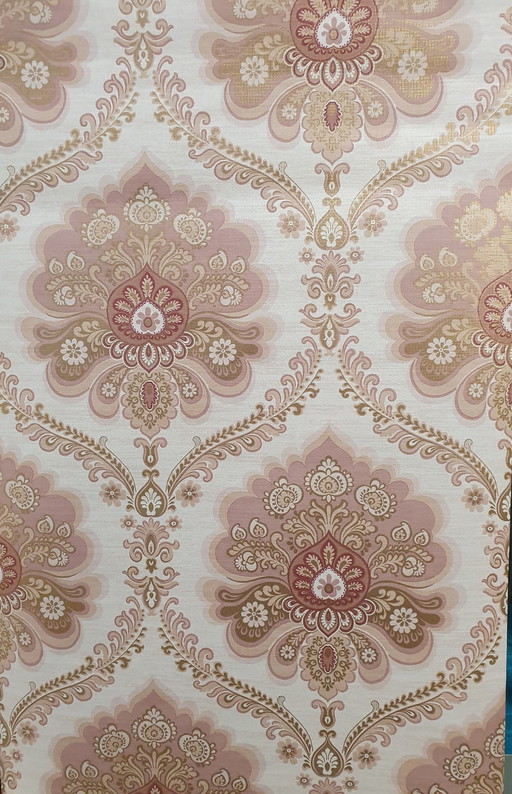 7771 Papier peint baroque vintage vieux rose avec or