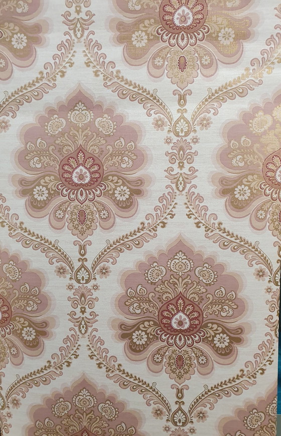 Image 1 of 7771 Old Pink Vintage Baroque Wallpaper With Gold