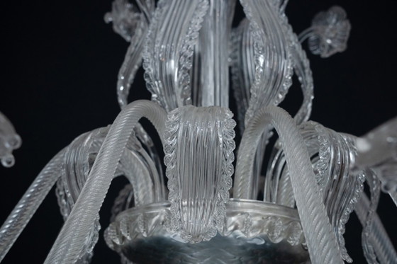 Image 1 of Vintage kroonluchter van helder Murano-glas uit de jaren 1940, een klassiek Italiaans kunstglas.
