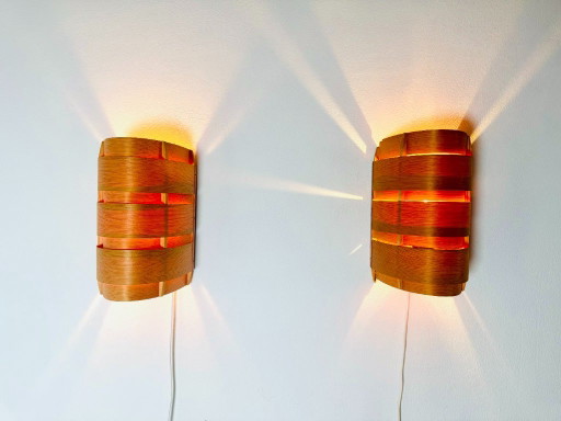 Appliques murales Modèle V155 en placage de pin courbé par Hans-Agne Jakobsson pour Markaryd, Suède, années 1960