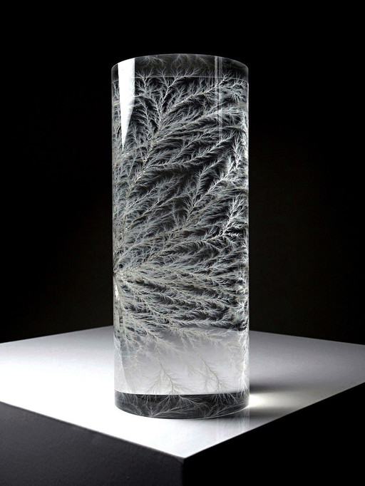 Rare scientific curiosity electrified lucite cylinder Lichtenberg figure
