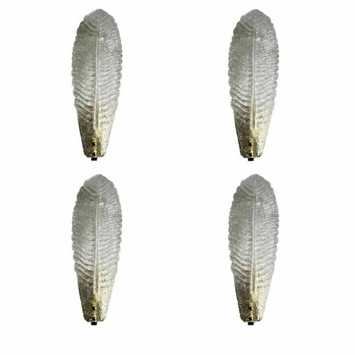 Moderne Italiaanse luxe messing wandlamp met Murano glas met strass steentjes, vlakke montage – set van 4 stuks