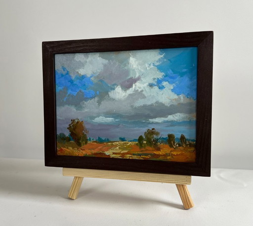 Original Oil Painting Summer Field Landscape Silence before the rain