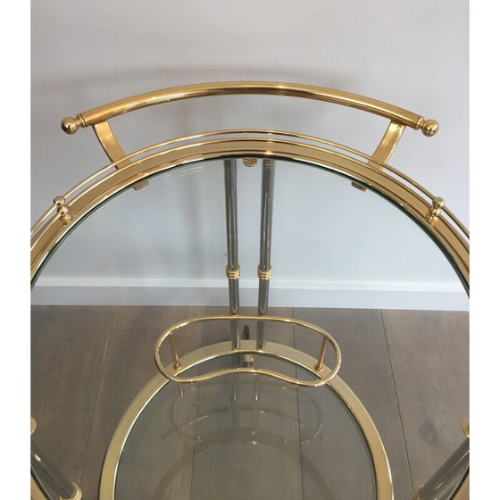 Image 1 of Vintage rolling table in gunmetal patina and gilded metal, 1970