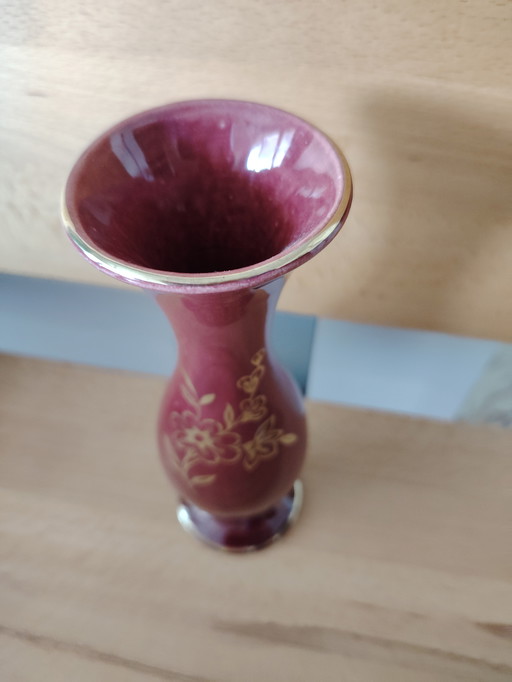 JASBA KERAMIK vintage Blumen Vase Golddekor 