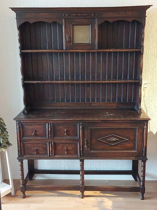 Credenza/vetrina gallese antica in rovere, in stile giacobino.