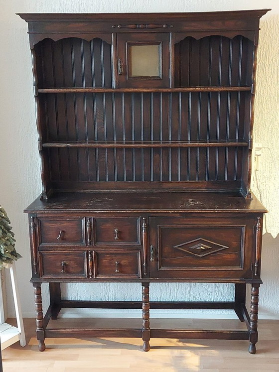 Image 1 of Credenza/vetrina gallese antica in rovere, in stile giacobino.