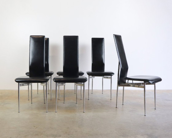 Image 1 of 6 fauteuils en cuir Fasem S44 de Giancarlo Vegni, années 80