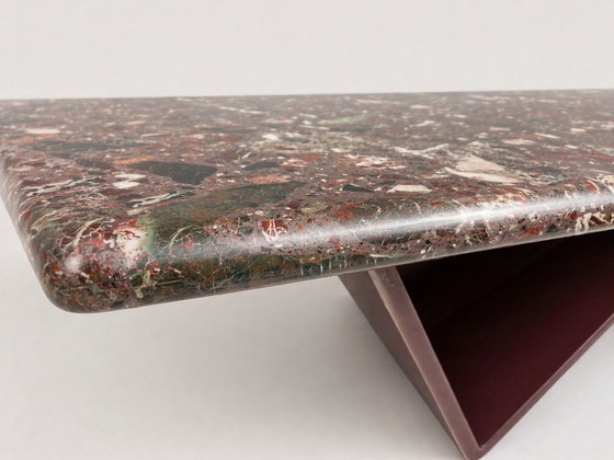 Image 1 of Vintage design coffee table with natural stone top and burgundy base