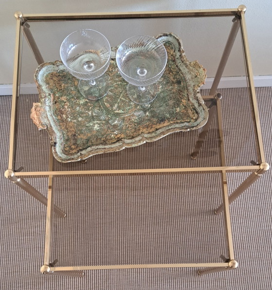 Image 1 of Vintage mimiset goudkleurig metaal rookglas
