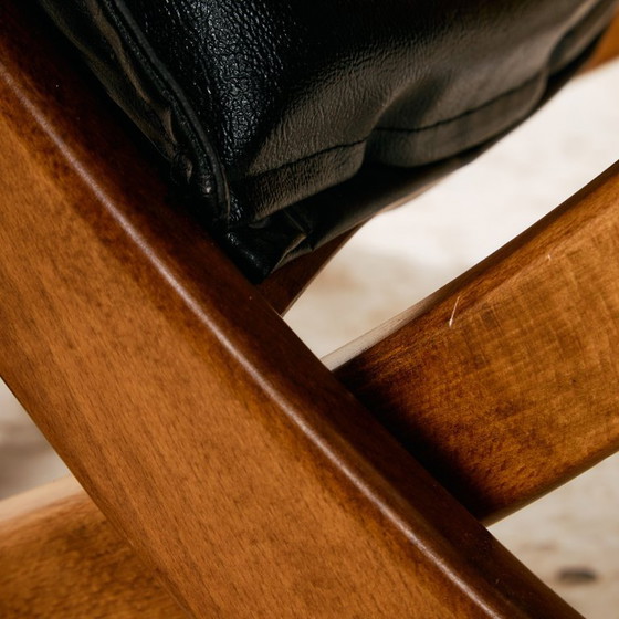 Image 1 of MK11199 Poltrona in faggio con rivestimento in pelle