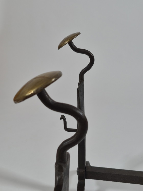 Paire de tréteaux de cheminée en métal forgé à la main, de forme élégante, en laiton – Objets déco, Metal (photo 6 of 15)