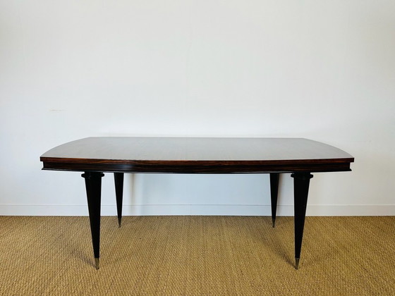 Image 1 of Art Deco modernistische eettafel met marqueterie van Macassar ebbenhout, 1940