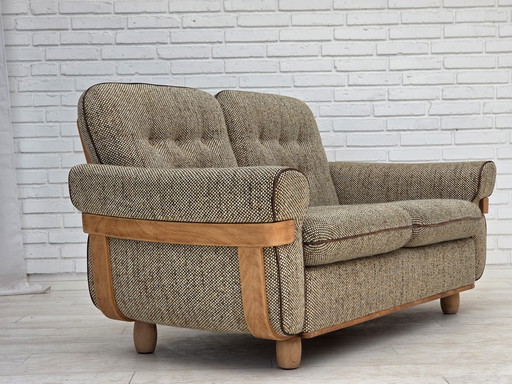1970 Deense 2-zitsbank, originele staat, meubelwol, gebogen hout