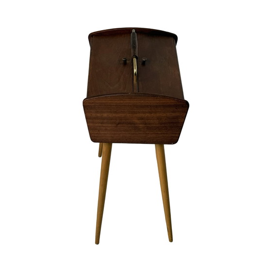 Image 1 of Teak wood - Vintage sewing box on tapered legs -  Scandinavian, Denmark, ca. 1960’s