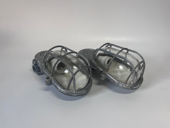 Image 1 of 2x Industria Rotterdam Industrial Cage Lamps Bulls-Eye Aluminium
