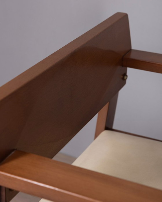 Image 1 of Poltrona vintage italiana in legno e pelle, anni '80