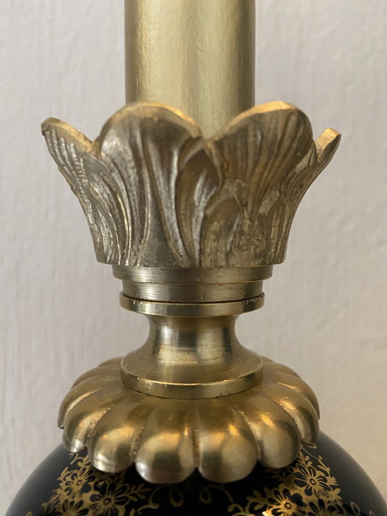 Image 1 of Bronze table lamp with a cobalt blue porcelain body