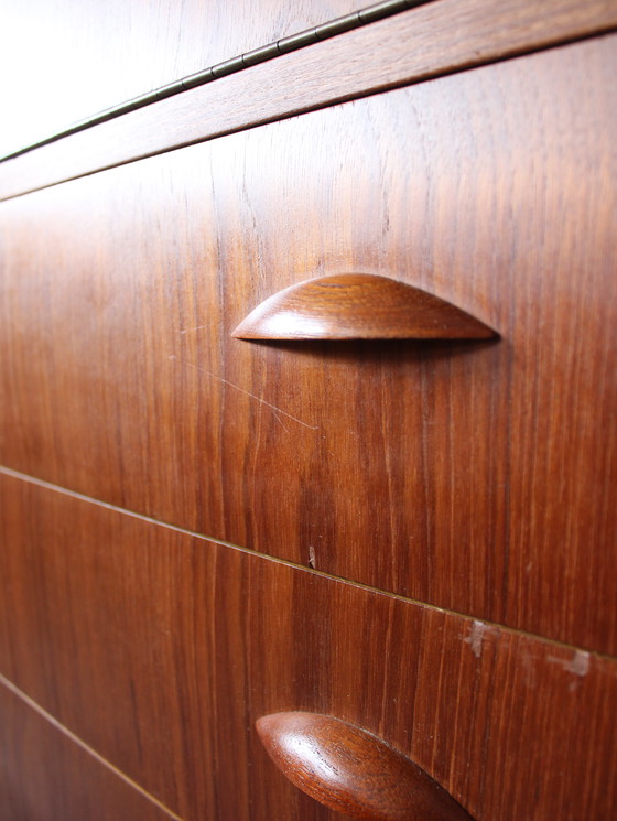 Image 1 of Vintage Danish chest of drawers in teak with flap and mirror !
